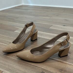 AGL patent leather almond Beige Slingback Heels